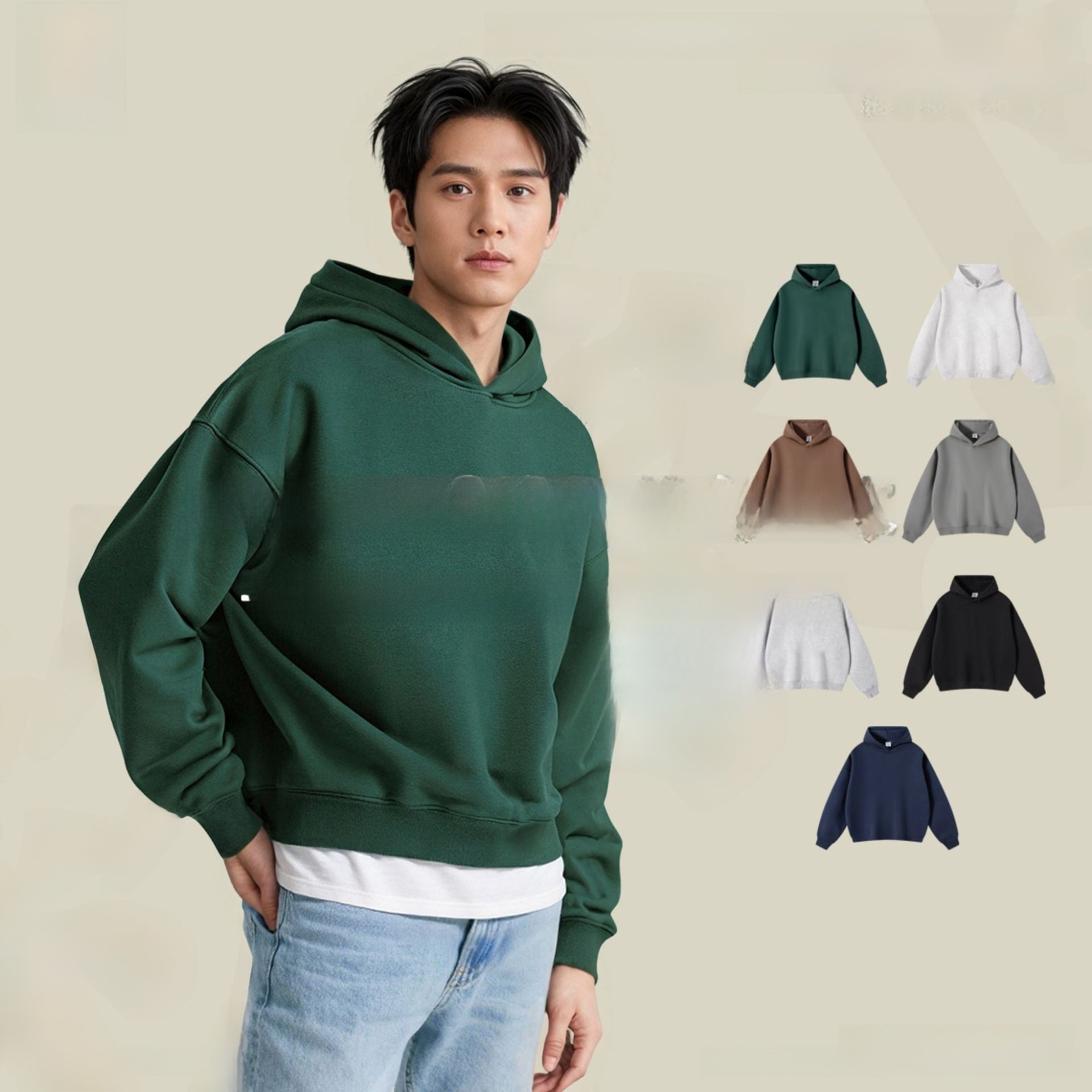 Solid color heavyweight hooded sweatshirt for men and women