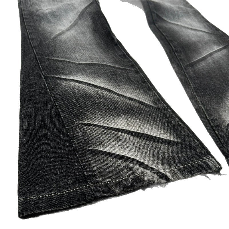 Retro Washed Double Waist Flared Denim Pants