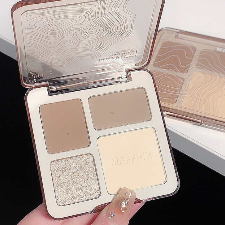 Four-color contour palette with integrated highlighter and contour
