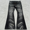 Retro Washed Double Waist Flared Denim Pants
