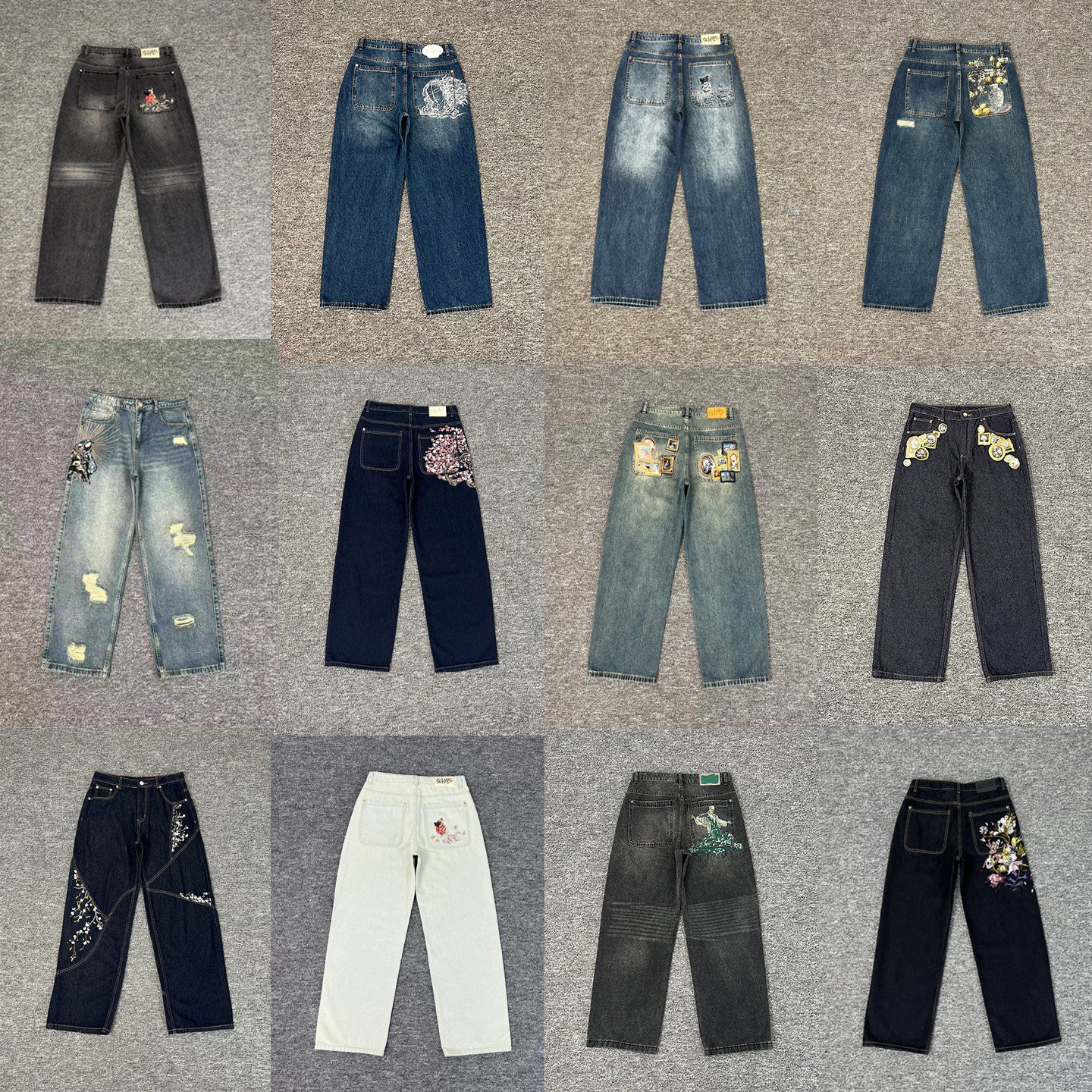 Designer Embroidered Denim Jeans Straight Leg Low Rise