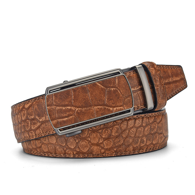 Mens Automatic Buckle Crocodile Pattern Belt