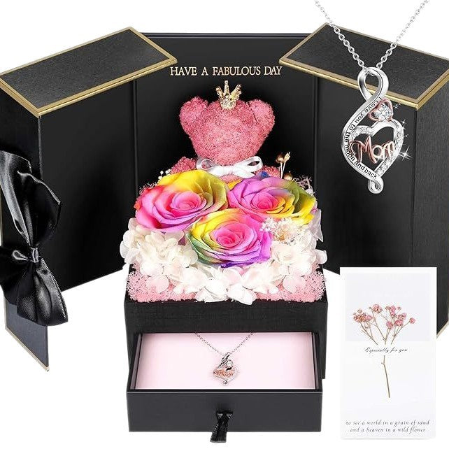 Bear Rose Double Door Gift Box with Everlasting Flower