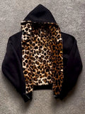 Hooded Leopard Print Zipper Sweatshirt