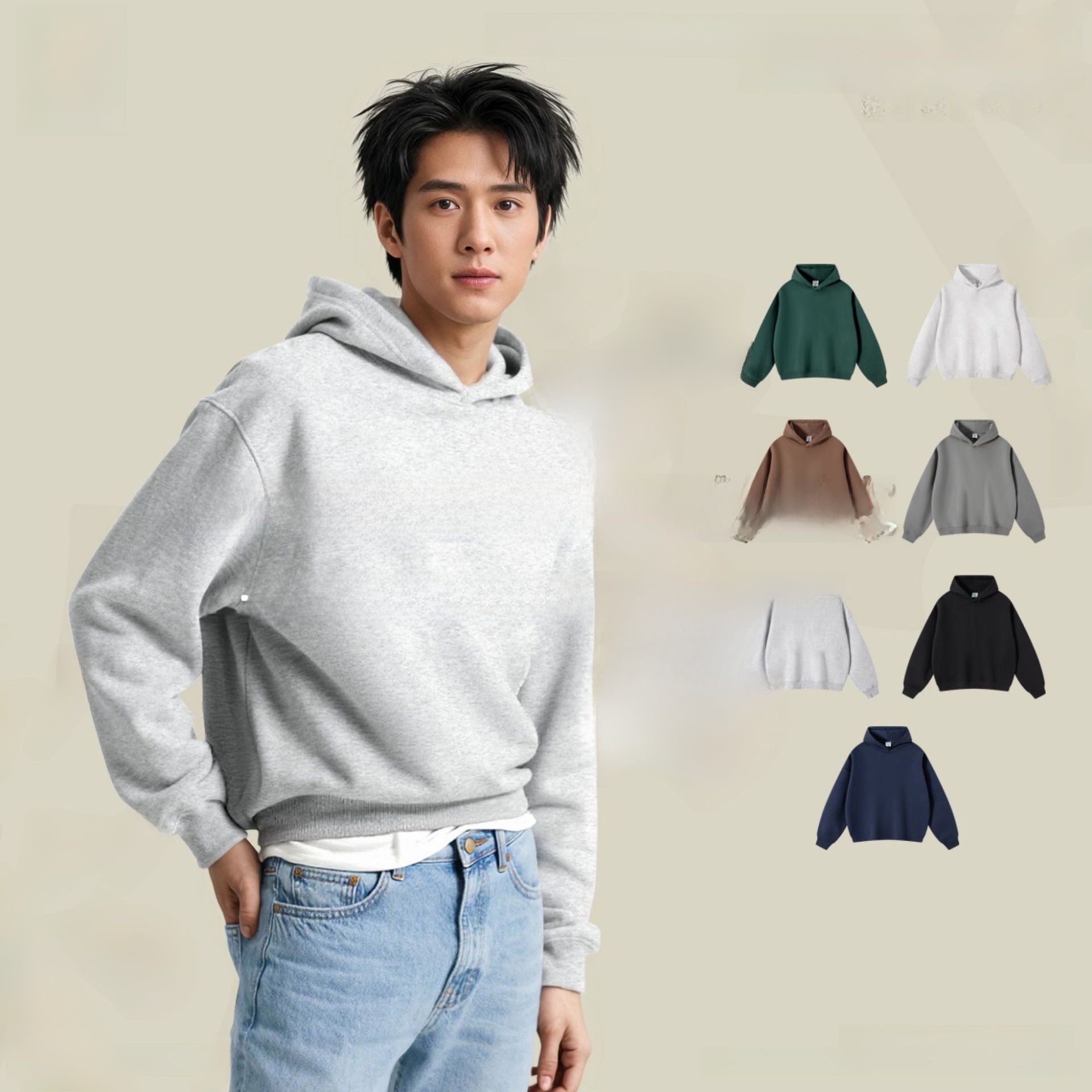 Solid color heavyweight hooded sweatshirt for men and women