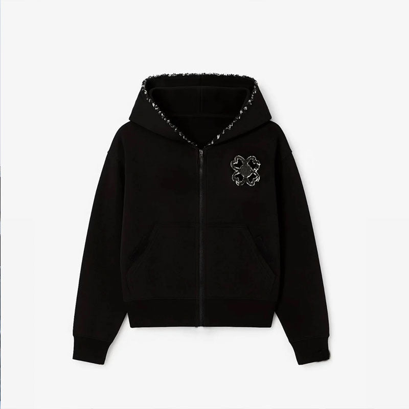Geometric Print Hooded Zipper Sweatshirt