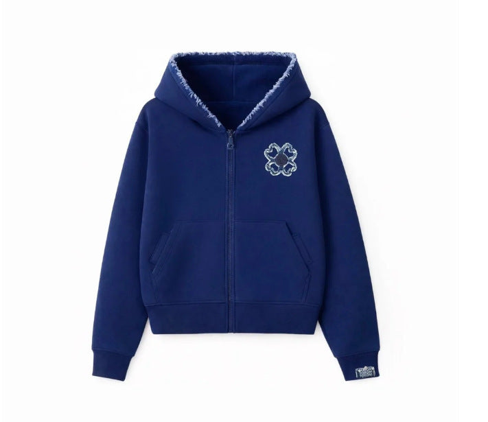 Geometric Print Hooded Zipper Sweatshirt