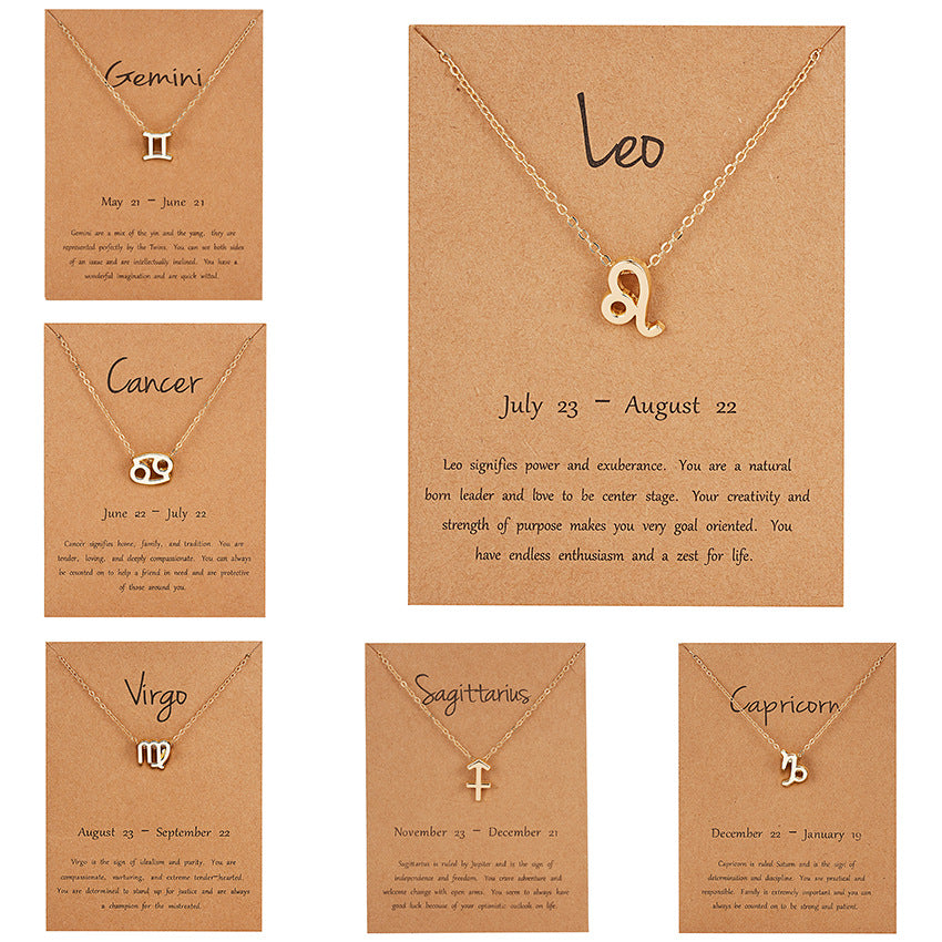 The 12 zodiac signs water diamond paper card necklace is a versatile collarbone chain