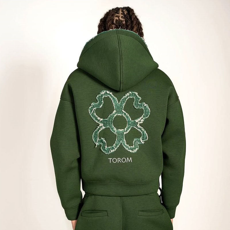 Geometric Print Hooded Zipper Sweatshirt