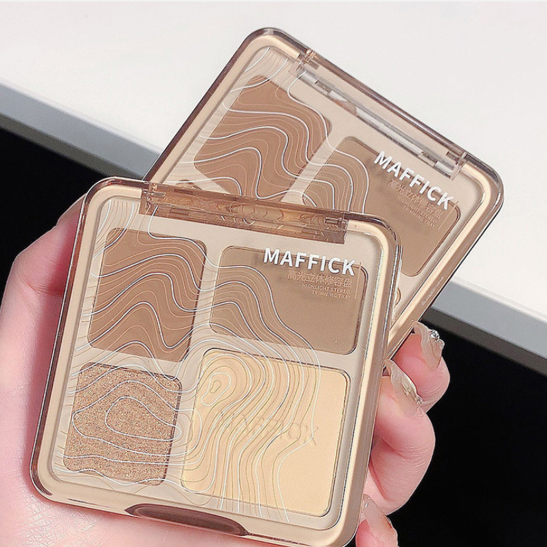 Four-color contour palette with integrated highlighter and contour