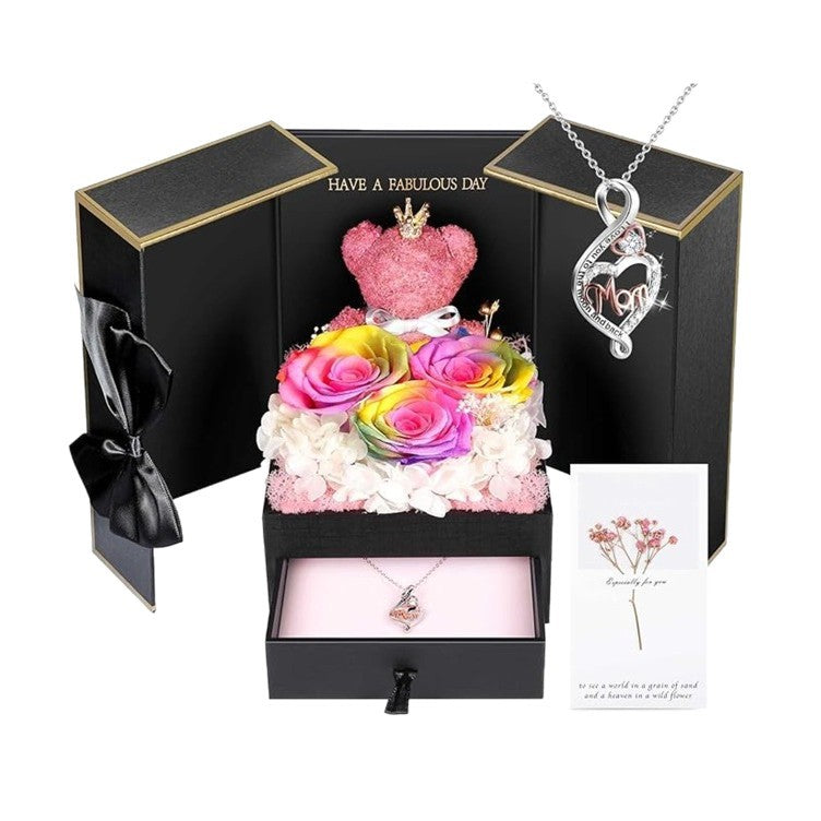 Bear Rose Double Door Gift Box with Everlasting Flower