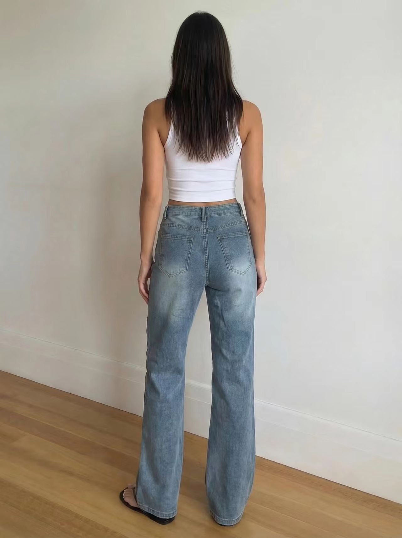 Women's Washed Vintage Patchwork Wide-Leg Jeans