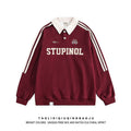 American Retro Collegiate Waffle-Knit Polo-Collar Sweatshirt for Women