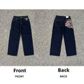 Designer Embroidered Denim Jeans Straight Leg Low Rise