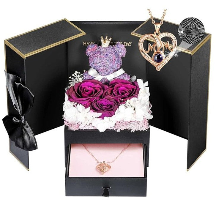 Bear Rose Double Door Gift Box with Everlasting Flower