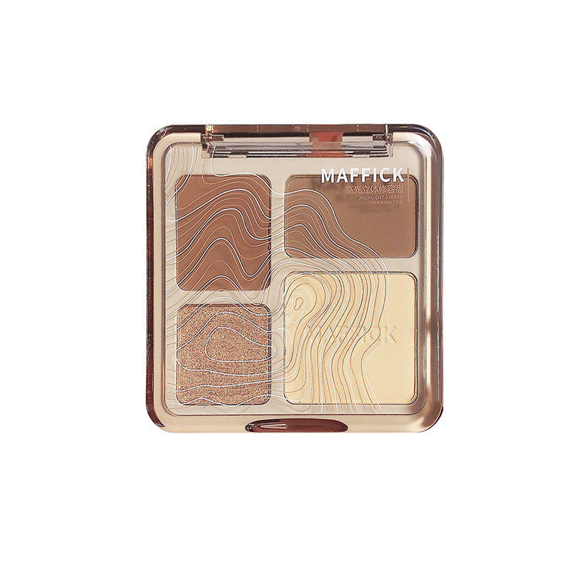 Four-color contour palette with integrated highlighter and contour
